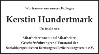 Traueranzeige von Kerstin Hundertmark von Trauerportal Rhein Main Presse