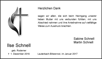 Traueranzeige von Ilse Schnell von VRM Trauer