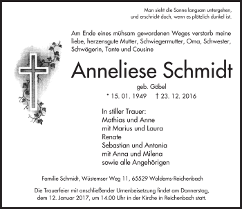 Traueranzeige von Anneliese Schmidt von Trauerportal Rhein Main Presse