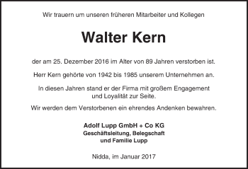 Traueranzeige von Walter Kern von  Kreisanzeiger