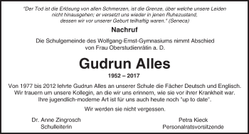 Traueranzeige von Gudrun Alles von  Kreisanzeiger