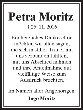 Traueranzeige von Petra Moritz von  Kreisanzeiger