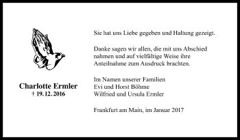 Traueranzeige von Charlotte Ermler von Trauerportal Rhein Main Presse