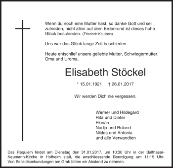 Traueranzeige von Elisabeth Stöckel von Trauerportal Rhein Main Presse