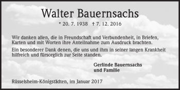 Traueranzeige von Walter Bauernsachs von Trauerportal Rhein Main Presse