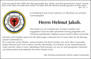 Traueranzeige von Helmut Jakob von Trauerportal Echo Online