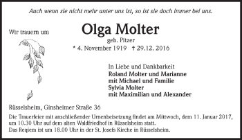 Traueranzeige von Olga Molter von Trauerportal Rhein Main Presse