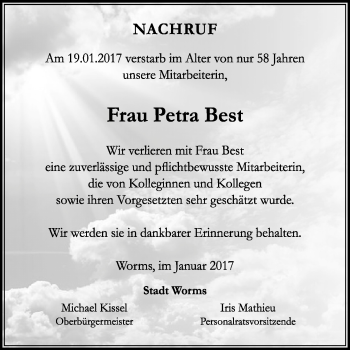 Traueranzeige von Petra Best von Trauerportal Rhein Main Presse
