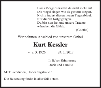Traueranzeige von Kurt Kessler von Trauerportal Echo Online
