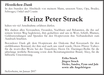 Traueranzeige von Heinz Peter Strack von Trauerportal Rhein Main Presse