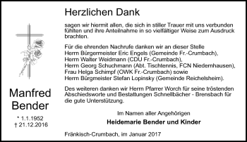 Traueranzeige von Manfred Bender von Trauerportal Echo Online