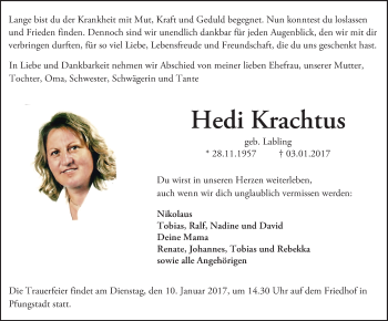 Traueranzeige von Hedi Krachtus von Trauerportal Echo Online
