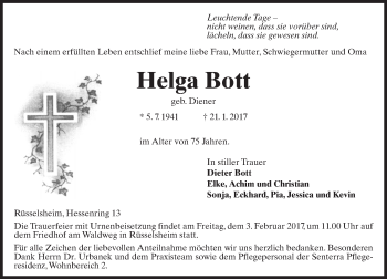 Traueranzeige von Helga Bott von Trauerportal Rhein Main Presse