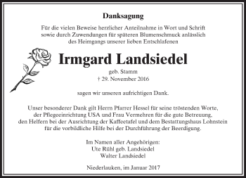 Traueranzeige von Irmgard Landsiedel von  Usinger Anzeiger