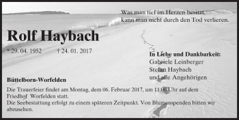 Traueranzeige von Rolf Haybach von Trauerportal Echo Online