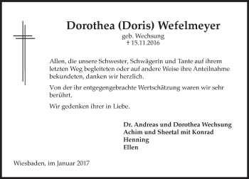 Traueranzeige von Dorothea Wefelmeyer von Trauerportal Rhein Main Presse