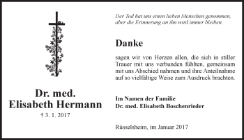 Traueranzeige von Elisabeth Hermann von Trauerportal Rhein Main Presse
