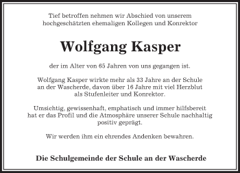 Traueranzeige von Wolfgang Kasper von VRM Trauer