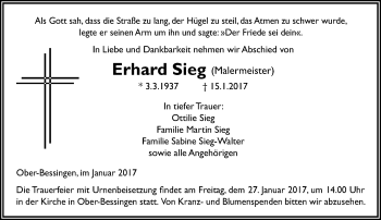 Traueranzeige von Erhard Sieg von  Gießener Anzeiger