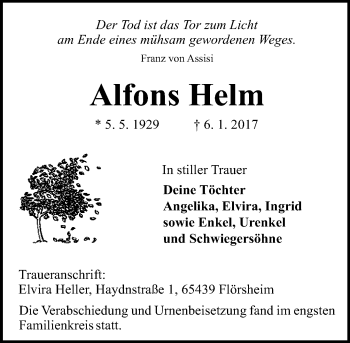 Traueranzeige von Alfons Helm von Trauerportal Rhein Main Presse