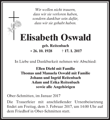Traueranzeige von Elisabeth Oswald von  Kreisanzeiger