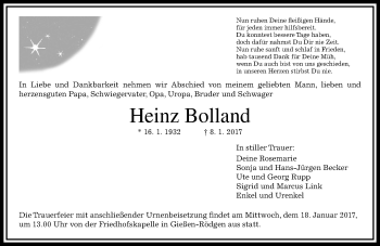 Traueranzeige von Heinz Bolland von  Gießener Anzeiger