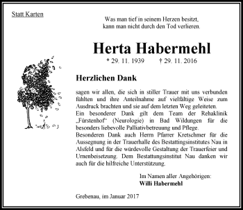 Traueranzeige von Herta Habermehl von VRM Trauer