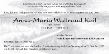 Traueranzeige von Anna-Maria Waltraud Keil von  Kreisanzeiger