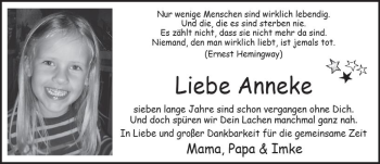 Traueranzeige von Anneke  von Trauerportal Rhein Main Presse
