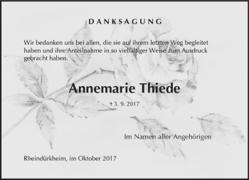 Traueranzeige von Annemarie Thiede von Trauerportal Rhein Main Presse