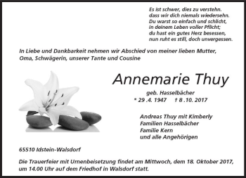 Traueranzeige von Annemarie Thuy von  Camberger Anzeiger