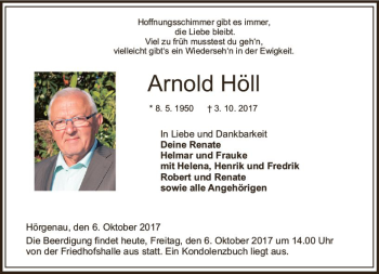 Traueranzeige von Arnold Höll von VRM Trauer