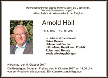 Traueranzeige von Arnold Höll von VRM Trauer
