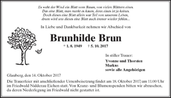 Traueranzeige von Brunhilde Brun von  Kreisanzeiger