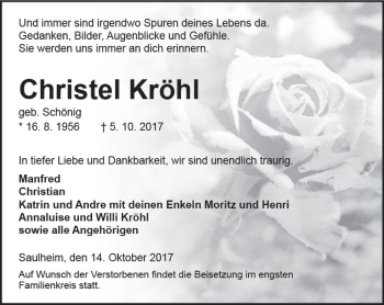 Traueranzeige von Christel Kröhl von Trauerportal Rhein Main Presse