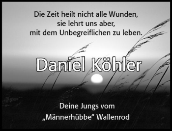 Traueranzeige von Daniel Köhler von VRM Trauer