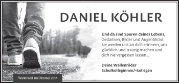 Traueranzeige von Daniel Köhler von VRM Trauer