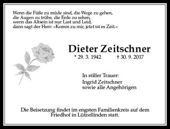 Traueranzeige von Dieter Zeitschner von  Gießener Anzeiger