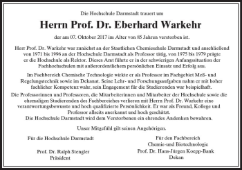 Traueranzeige von Eberhard Warkehr von Trauerportal Echo Online