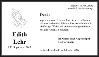Traueranzeige von Edith Lehr von  Camberger Anzeiger