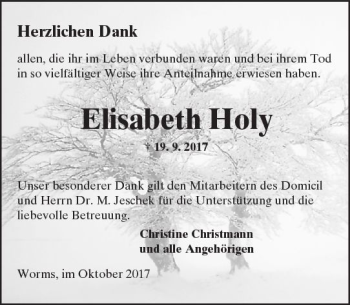 Traueranzeige von Elisabeth Holy von Trauerportal Rhein Main Presse