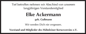 Traueranzeige von Elke Ackermann von Trauerportal Echo Online