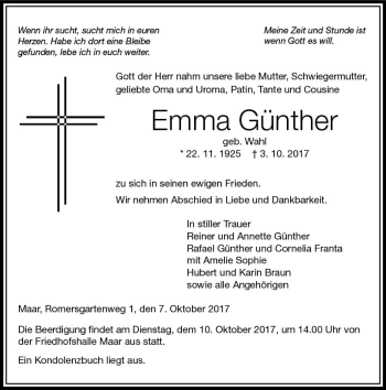 Traueranzeige von Emma Günther von VRM Trauer