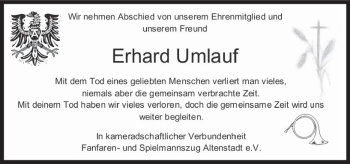 Traueranzeige von Erhard Umlauf von  Kreisanzeiger
