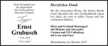 Traueranzeige von Ernst Grubusch von Trauerportal Rhein Main Presse