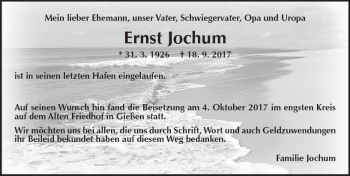 Traueranzeige von Ernst Jochum von  Gießener Anzeiger
