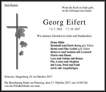 Traueranzeige von Georg Eifert von VRM Trauer