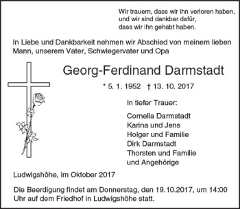 Traueranzeige von Georg-Ferdinand Darmstadt von Trauerportal Rhein Main Presse