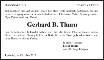 Traueranzeige von Gerhard B. Thurn von Trauerportal Echo Online