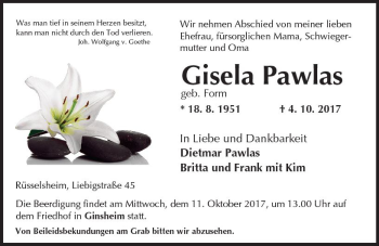 Traueranzeige von Gisela Pawlas von Trauerportal Rhein Main Presse